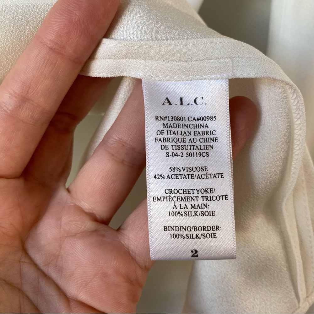 A.L.C. Sian Long Sleeve‎ Crepe Blouse Silk Honeycomb Crochet Net Ivory 2 - Picture 5 of 8